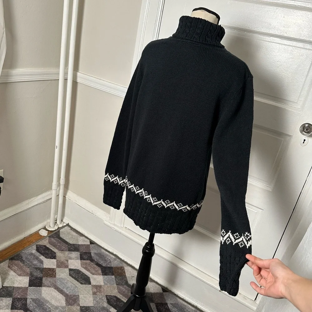 Northern Reflections‎ Vintage Black Turtleneck Sweater White Nordic Embroidered - Picture 6 of 16